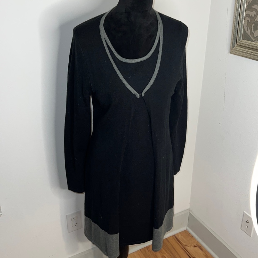 Susan Lawrence Sz M 100% acrylic sweater dress black gray edges - Picture 2 of 7